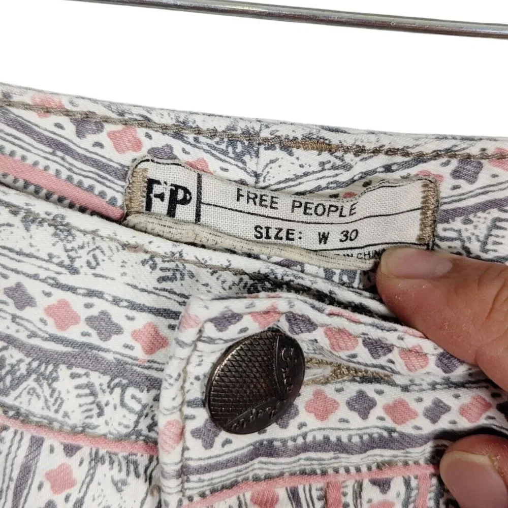 Free People Cropped Pants 30 Geo Rotary Skinny Ankle Mid‎ Rise Bohemian Artsy
